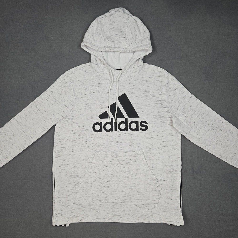 Adidas Men's Medium Pullover Hoodie Gray Performance Logo Fleece Sweatshirt